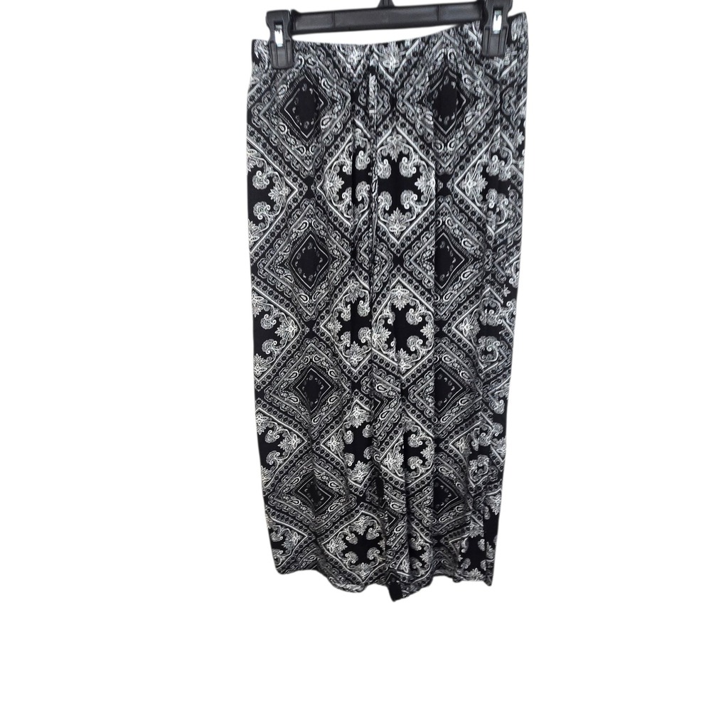 Paper Moon Wide Leg Cropped Boho Pants Black White Paisley Print S Small?